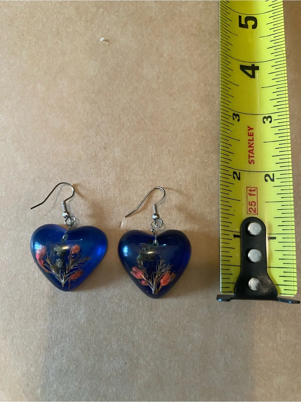 Translucent Blue Resin Heart Dangle Earrings Real Pressed Flowers Boho